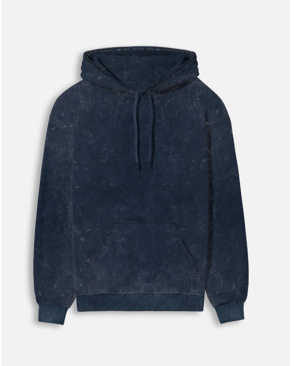 Acid Washed Hoodie -Navy Blue